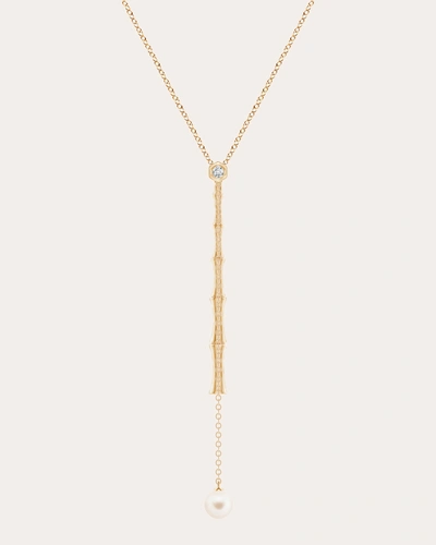 Natori Women's Diamond & Pearl Bamboo Lariat Necklace In Gold