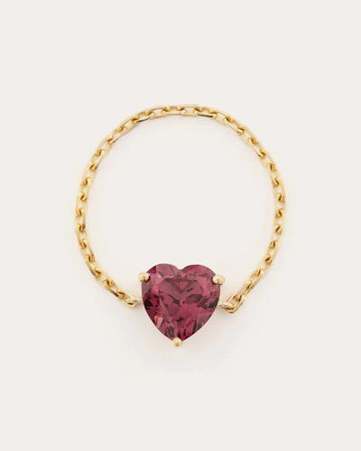 Yi Collection Women's Rhodolite Heart Supreme Chain Ring Cotton In Red