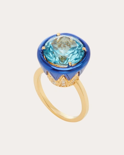 Carol Kauffmann Women's Blue Topaz & Diamond Colors Ring 18k Gold