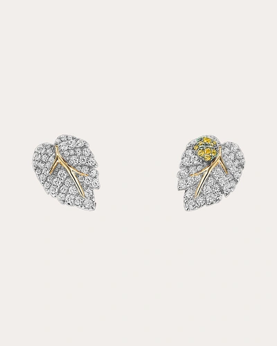 Anabela Chan Women's White Leaf Stud Earrings In Gold