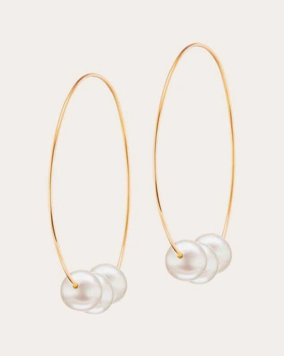 The Gild Women's Medium Floating Pearl Hoop Earrings In White
