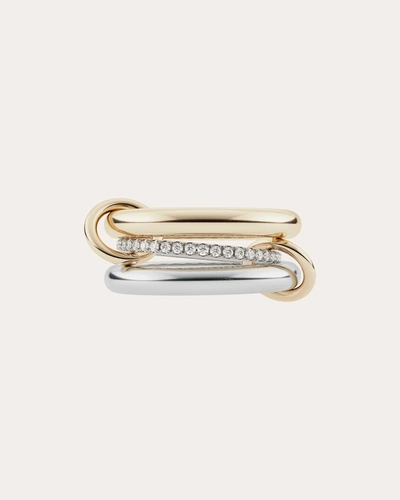 Spinelli Kilcollin Libra Sg Petite 3-link Ring In Sterling Silver, 18k Yellow Gold And Diamonds