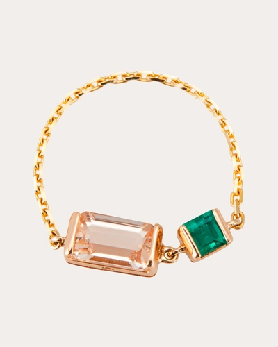 Yi Collection Women's Morganite & Emerald Chain Ring In Gold