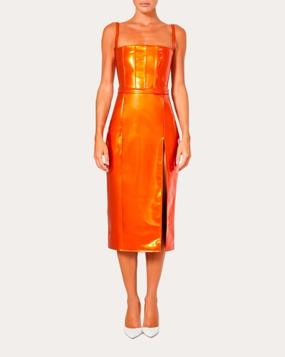 Laquan Smith Women's High-waisted Patent-vinyl Midi Skirt In Orange