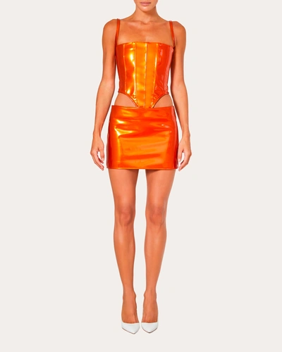 Laquan Smith Women's Patent-vinyl Mini Skirt In Orange