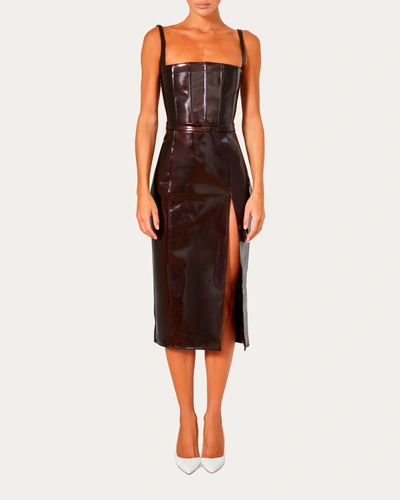 Laquan Smith Women's High-waisted Patent-vinyl Midi Skirt In Brown