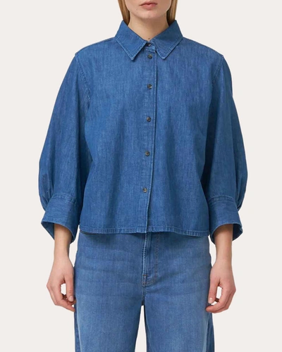 Tomorrow Women's New Hepburn Three-quarter Sleeve Denim Shirt In Blue