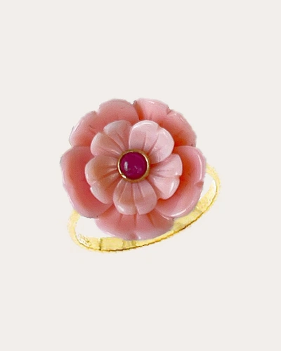 Casa Castro Women's Mother Nature Ruby & Queen Mother Of Pearl Flower Ring In Pink