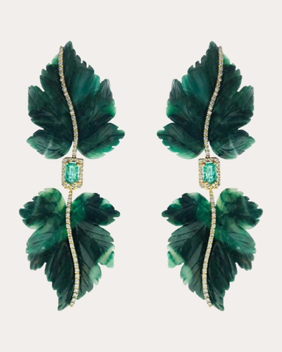 Casa Castro Women's Mother Nature African Jade & Emerald Leaf Drop Earrings In Green