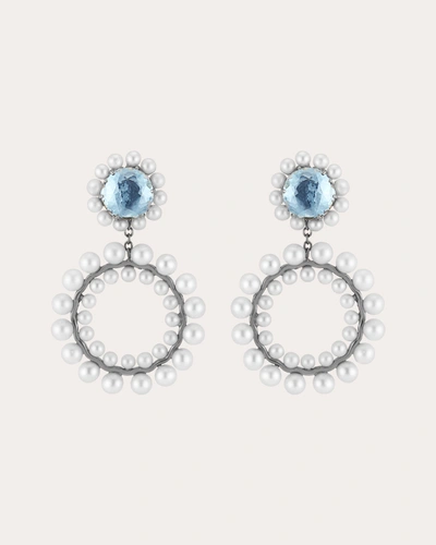 Larkspur & Hawk Women's Sky Blue Foil Olivia Double Boule Pearl Drop Earrings