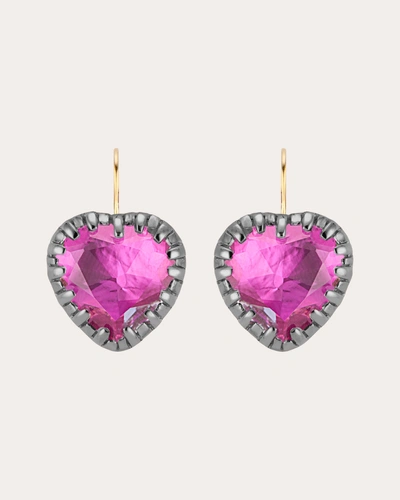 Larkspur & Hawk Women's Fuchsia Foil Valentina 'i Love Ny' Button Earrings In Pink