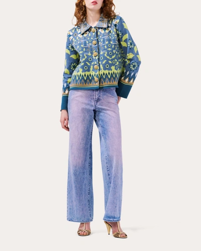Hayley Menzies Women's Cotton Jacquard Jacket In Lattice Blossom Blue