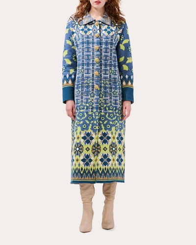Hayley Menzies Women's Cotton Jacquard Coat In Lattice Blossom Blue