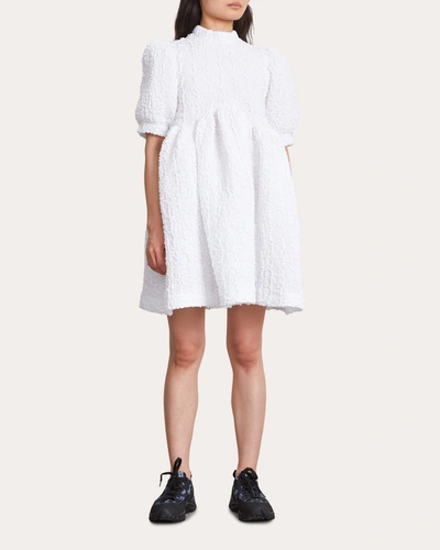 Cecilie Bahnsen Women's Uma Smocked-cotton Mini Dress In White