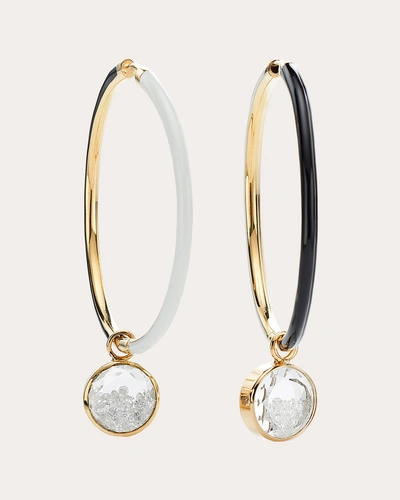 Moritz Glik Women's Reversible 18k Gold Enamel Crystal And Diamond Shaker Hoop Earrings In White/black