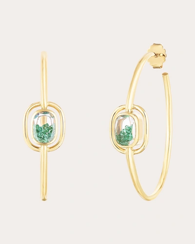 Moritz Glik Women's Elo 40 18k Gold Crystal Emerald And Diamond Shaker Hoop Earrings In Green