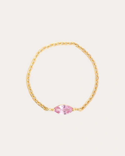 Yi Collection Women's Pink Sapphire Petite Marquise Chain Ring
