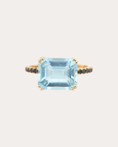 Yi Collection Women's Aquamarine & Black Diamond Horizontal Ring In Blue