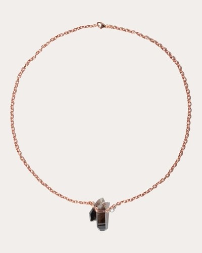 Jia Jia Women's Crystalline Smokey Quartz Double Rose Gold Bar Necklace