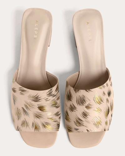 Alepel Women's Gold Cheetah Block-heel Sandal In Cream