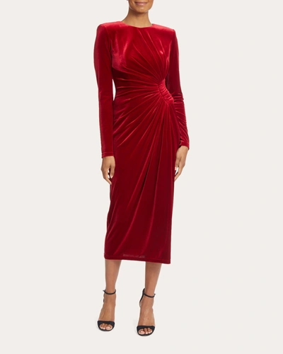 Badgley Mischka Women's 40s Pleated Velvet Dress In Red