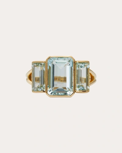 Yi Collection Women's Aquamarine Tonal Deco Ring 18k Gold In Blue