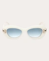 Pucci Women's Shiny Ivory & Green Gradient Geometric Sunglasses In Shiny Ivory Pale Gold Dark Blue Gradient Green Lenses