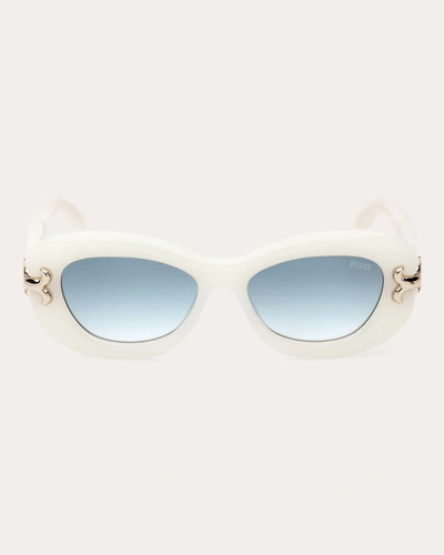 Pucci Women's Shiny Ivory & Green Gradient Geometric Sunglasses In Shiny Ivory Pale Gold Dark Blue Gradient Green Lenses