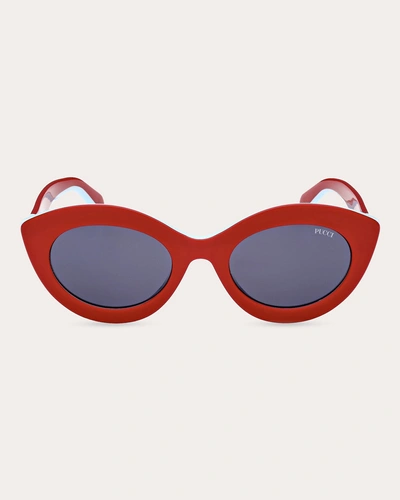 Emilio Pucci Women's Shiny Red & Smoke Blue Cat-eye Sunglasses