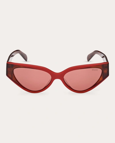 Emilio Pucci Women's Solid Red Havana & Bordeaux Cat-eye Sunglasses In Red/classic Havana