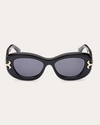 Pucci Women's Shiny Black & Smoke Blue Geometric Sunglasses In Shiny Black Pale