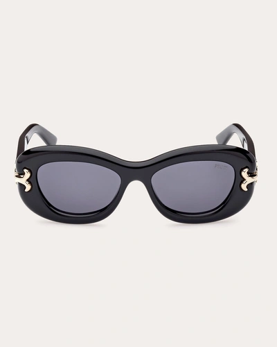 Emilio Pucci Women's Shiny Black & Smoke Blue Geometric Sunglasses