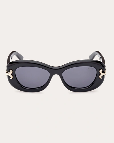 Pucci Women's Shiny Black & Smoke Blue Geometric Sunglasses In Shiny Black Pale