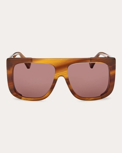 Max Mara Women's Shiny Stripe & Dark Brown Shield Sunglasses