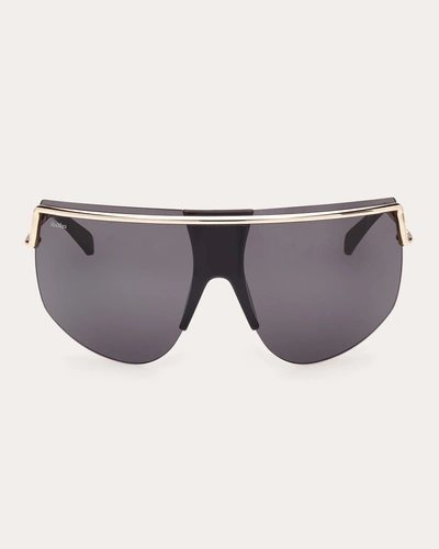 Max Mara Women's Shiny Pale Gold & Black Horn Shield Sunglasses In Gold/black Horn