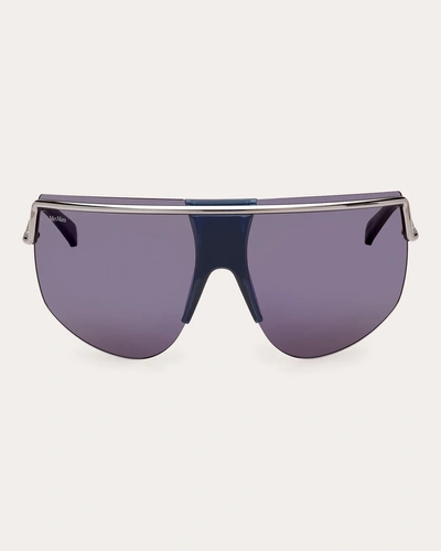 Max Mara Women's Shiny Blue & Smoke Mirror Shield Sunglasses