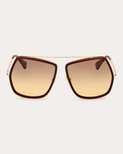Max Mara Women's Shiny Brown & Amber Gradient Geometric Sunglasses In Gold/amber