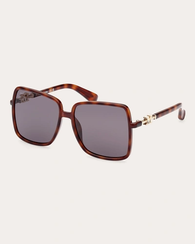 Max Mara Women's Shiny Havana & Smoke Square Sunglasses In Brown