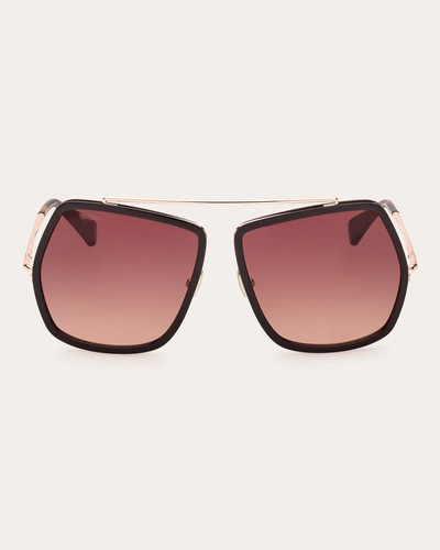 Max Mara Women's Shiny Dark Brown & Rose Gradient Geometric Sunglasses In Dark Brown/rose