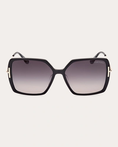 Tom Ford Women's Shiny Black & Smoke Gradient T-logo Butterfly Sunglasses