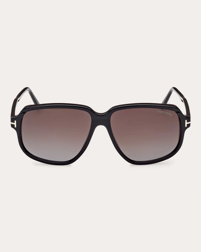 Tom Ford Women's Shiny Black & Brown Gradient T-logo Square Sunglasses
