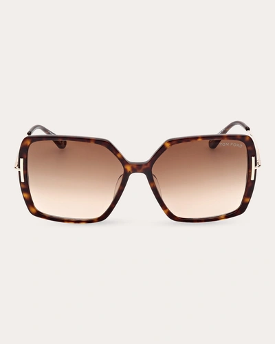 Tom Ford Women's Shiny Dark Havana & Brown Gradient T-logo Butterfly Sunglasses