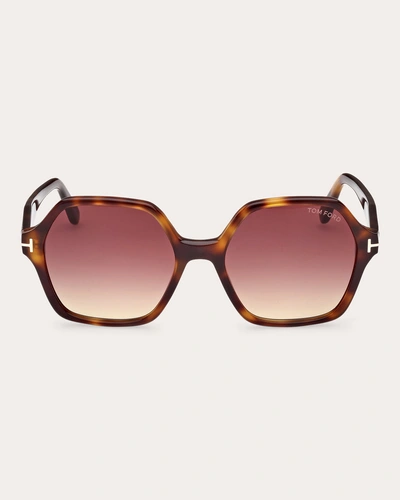 Tom Ford Women's Shiny Blonde Havana & Rose Gradient T-logo Geometric Sunglasses In Brown