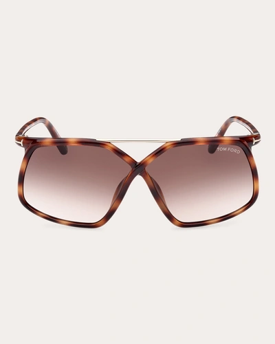 Tom Ford Women's Shiny Rose Havana & Brown Gradient T-logo Square Sunglasses