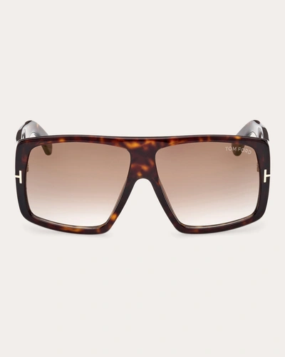 Tom Ford Women's Shiny Dark Havana & Brown Gradient Eco T-logo Square Sunglasses