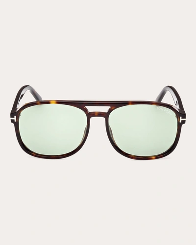 Tom Ford Women's Shiny Classic Havana & Green Eco T-logo Navigator Sunglasses In Brown