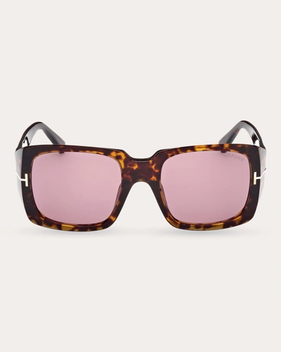 Tom Ford Women's Shiny Tokyo Tortoise & Rose Eco T-logo Square Sunglasses In Brown