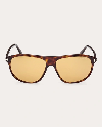 Tom Ford Women's Shiny Dark Havana & Amber T-logo Square Sunglasses In Brown
