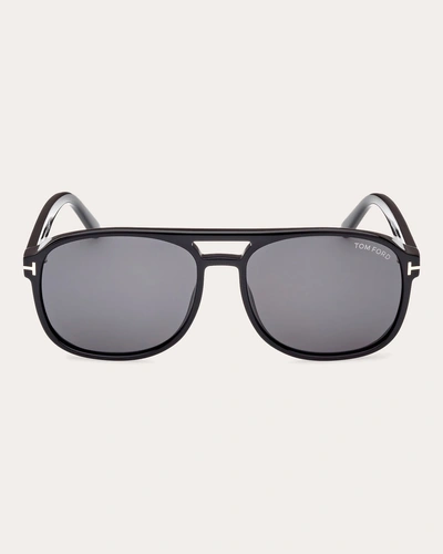Tom Ford Women's Shiny Black & Smoke T-logo Navigator Sunglasses