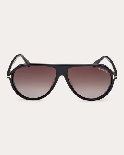 Tom Ford Women's Shiny Black & Smoke Gradient Eco T-logo Pilot Sunglasses